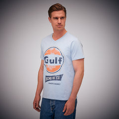 Gulf Racing Oil V-Neck T-Shirt in Gulf Blue