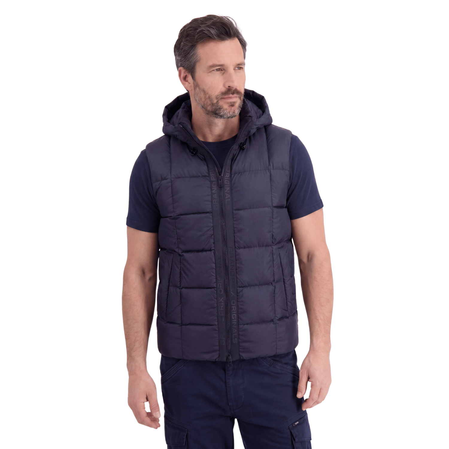 umbro×fekete gathered hoodie vest ネイビー Road & Race Vest in Navy – GrandPrix Originals USA