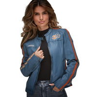 Women's Gulf Lambskin Leather Racing Jacket in Vintage Gulf Blue