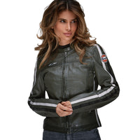 Women's Gulf Lambskin Leather Racing Jacket in Classic GP Olive