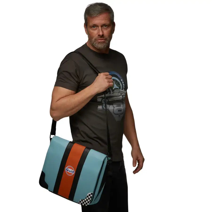 Gulf Leather Silverstone Messenger Bag in Gulf Blue – GrandPrix