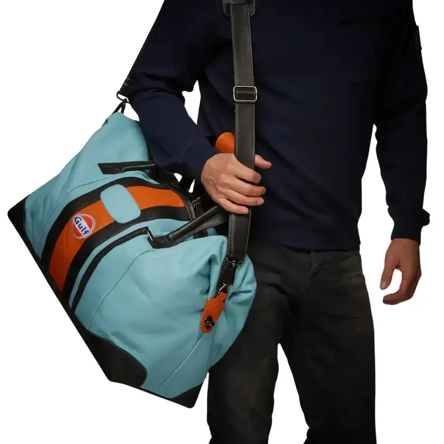 Gulf Leather Duffel Bag in Gulf Blue – GrandPrix Originals USA Gulf Leather Duffel Bag in Gulf Blue – GrandPrix Originals USA
