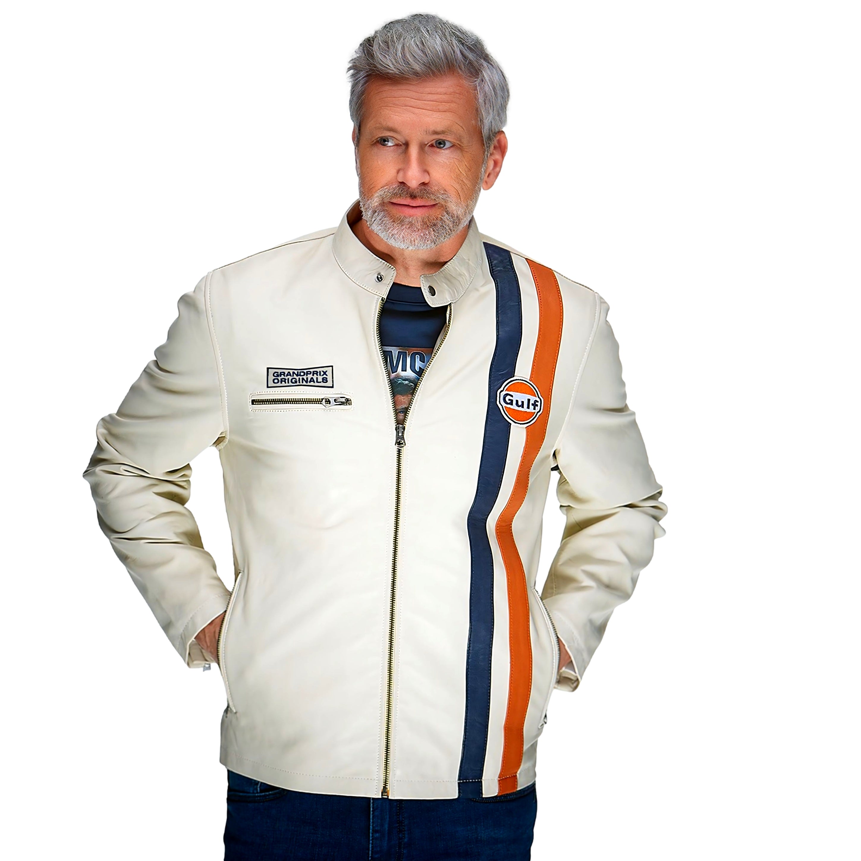 Gulf Roadmaster Lambskin Leather Jacket in Ivory – GrandPrix