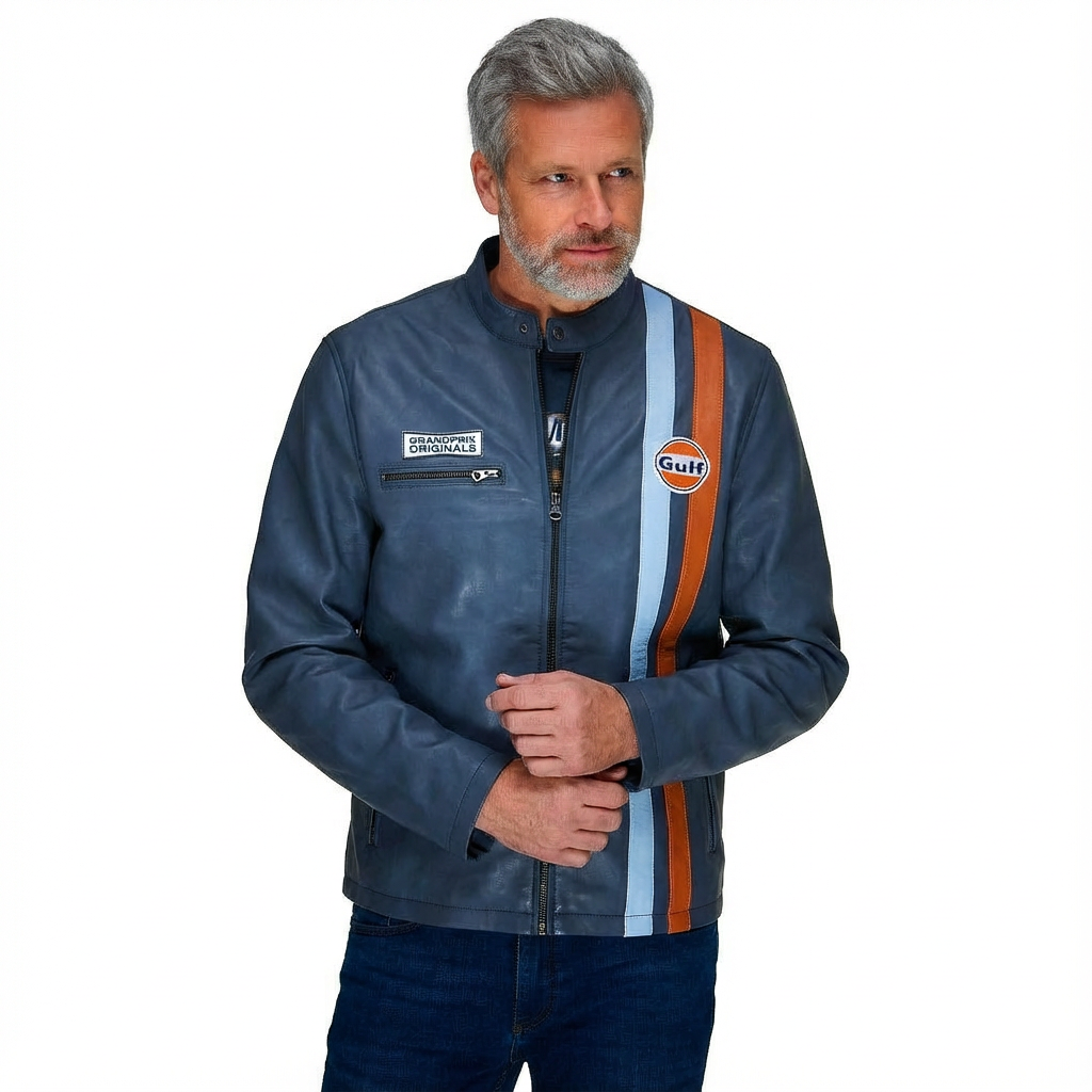 Gulf Roadmaster Lambskin Leather Jacket in Navy – GrandPrix
