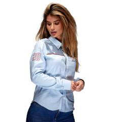 Women's Gulf Racing Button-Up Shirt in Gulf Blue