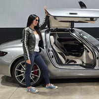 Women's Gulf Lambskin Leather Racing Jacket in Classic GP Olive