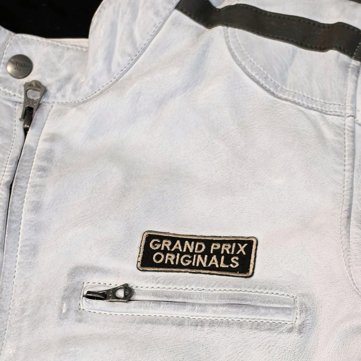 Men's Lambskin Leather Racing Jacket in Vintage White