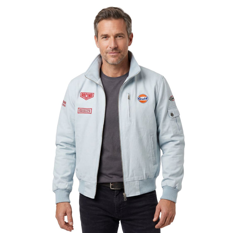 Gulf Men's Sebring Racer Cotton Bomber Jacket in Gulf Blue