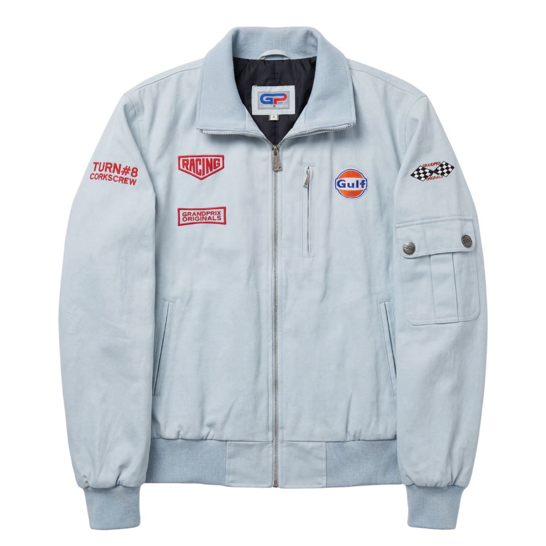 Gulf Men's Sebring Racer Cotton Bomber Jacket in Gulf Blue