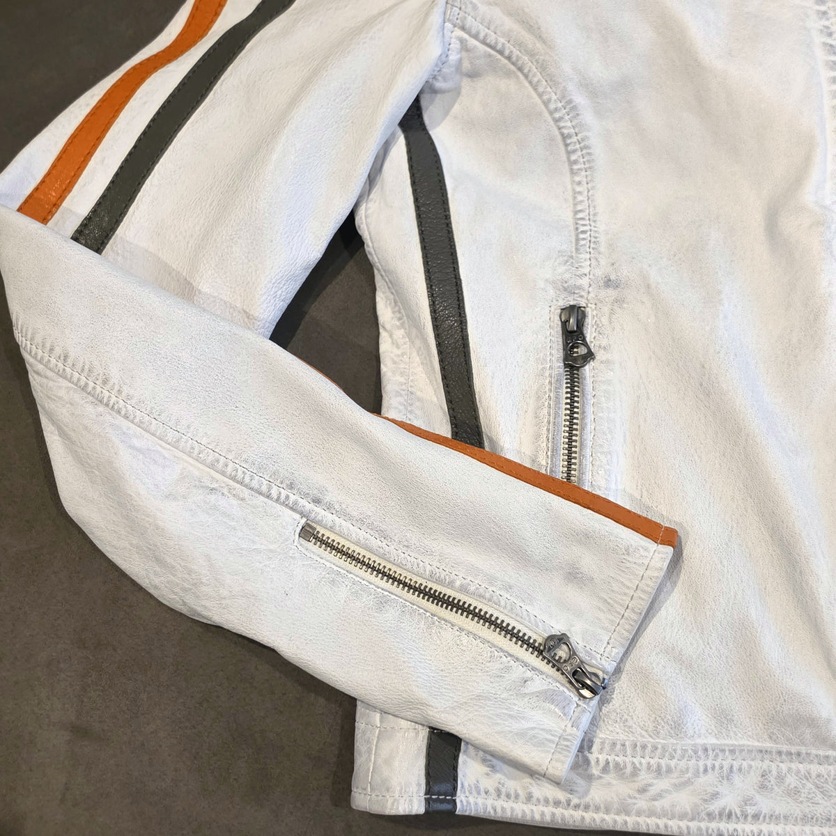 Women's Lambskin Leather Racing Jacket in Vintage White