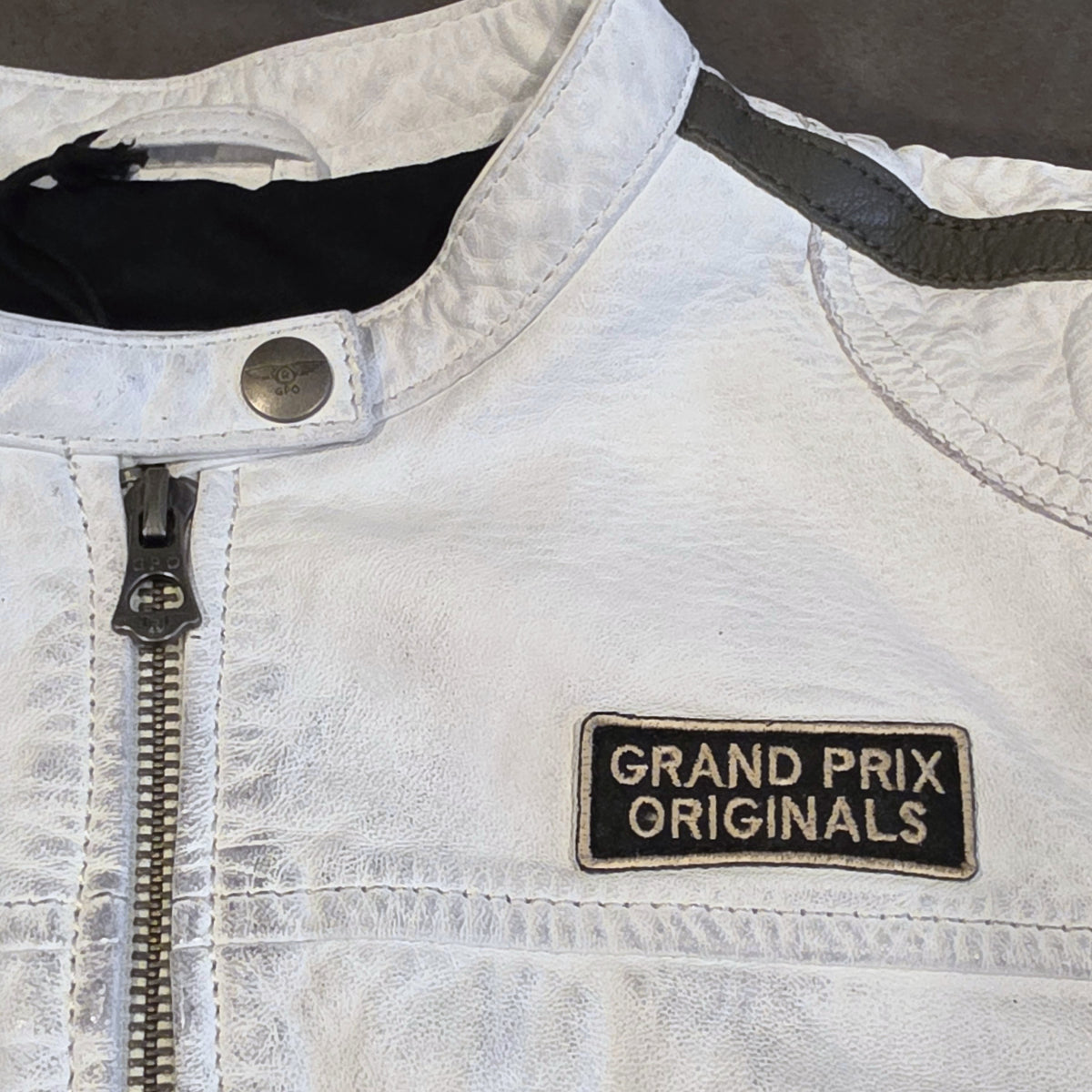 Women's Lambskin Leather Racing Jacket in Vintage White