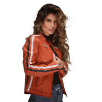 Women's Gulf Lambskin Leather Racing Jacket in Vintage GT Orange
