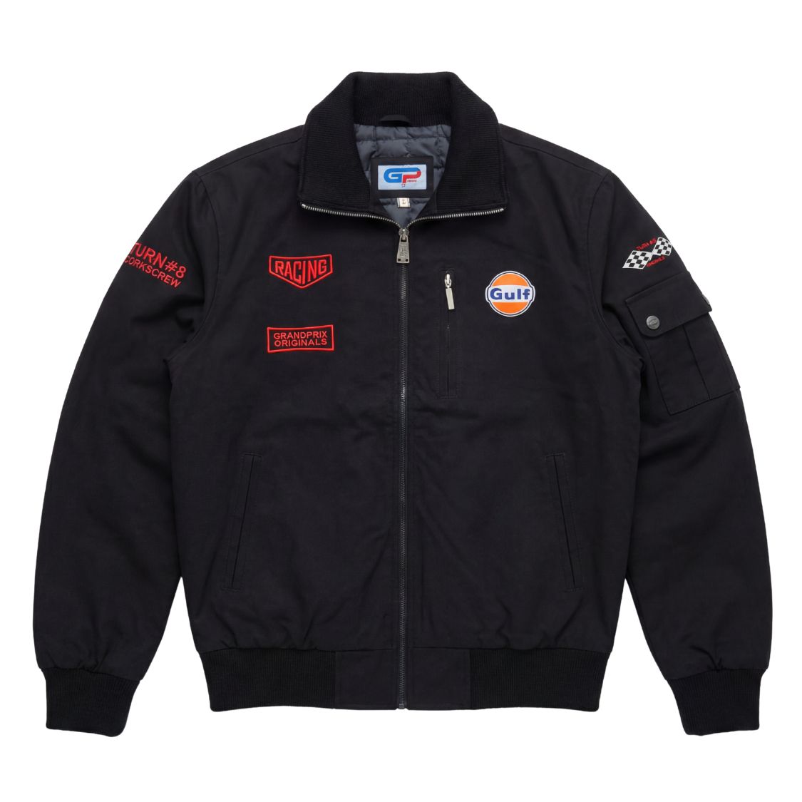 Gulf Men's Sebring Racer Cotton Bomber Jacket in Black