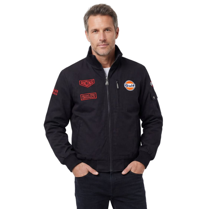 Gulf Men's Sebring Racer Cotton Bomber Jacket in Black