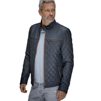 Men's Belrose Lambskin Leather Jacket in Contrast Indigo-Orange