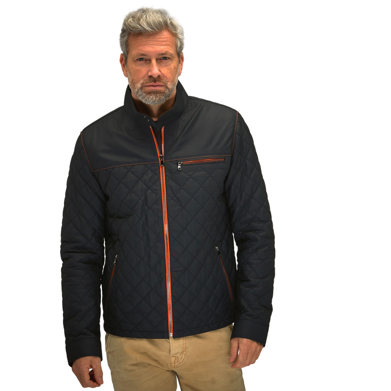 Men's Belrose Lambskin Leather Jacket in Contrast Indigo-Orange