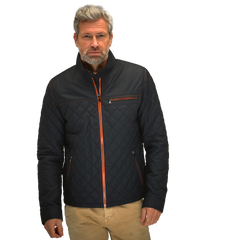 Men's Belrose Lambskin Leather Jacket in Contrast Indigo-Orange