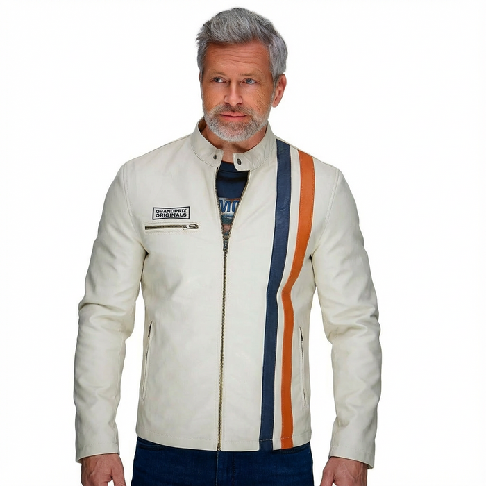 **NEW** GPO Roadmaster Lambskin Leather Jacket in Ivory