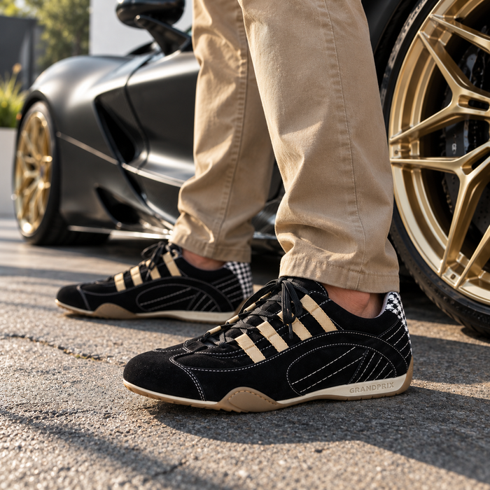 Men's Racing Sneaker in Black & Gold (Pepita Edition)