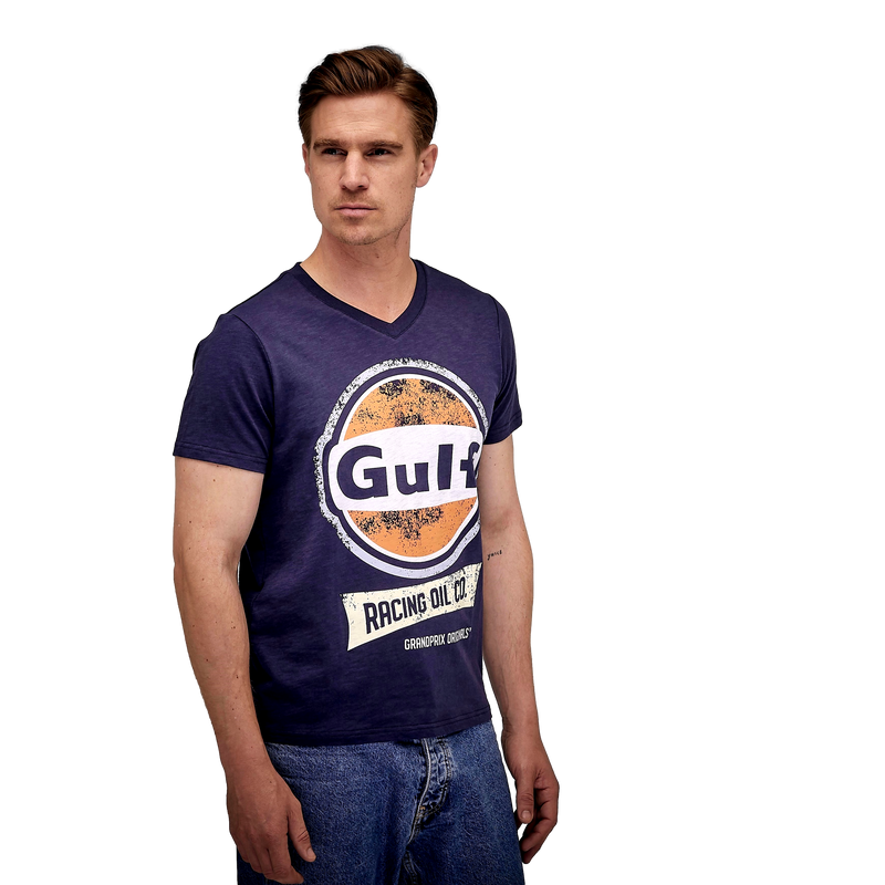 Gulf Racing Oil V-Neck T-Shirt in Navy