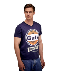 Gulf Racing Oil V-Neck T-Shirt in Navy