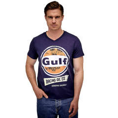 Gulf Racing Oil V-Neck T-Shirt in Navy