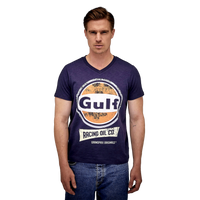 Gulf Racing Oil V-Neck T-Shirt in Navy