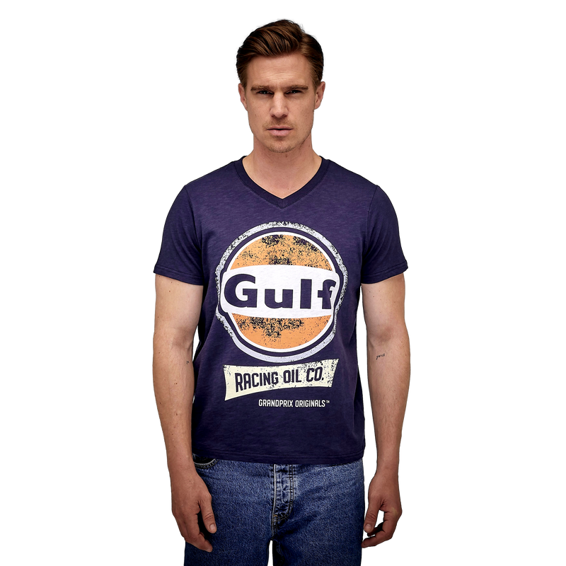 Gulf Racing Oil V-Neck T-Shirt in Navy