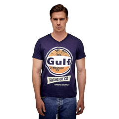 Gulf Racing Oil V-Neck T-Shirt in Navy