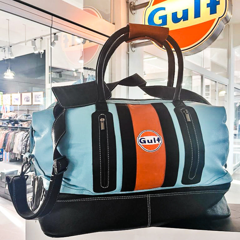 Gulf Leather Track Sport Dual-Compartment Bag in Gulf Blue