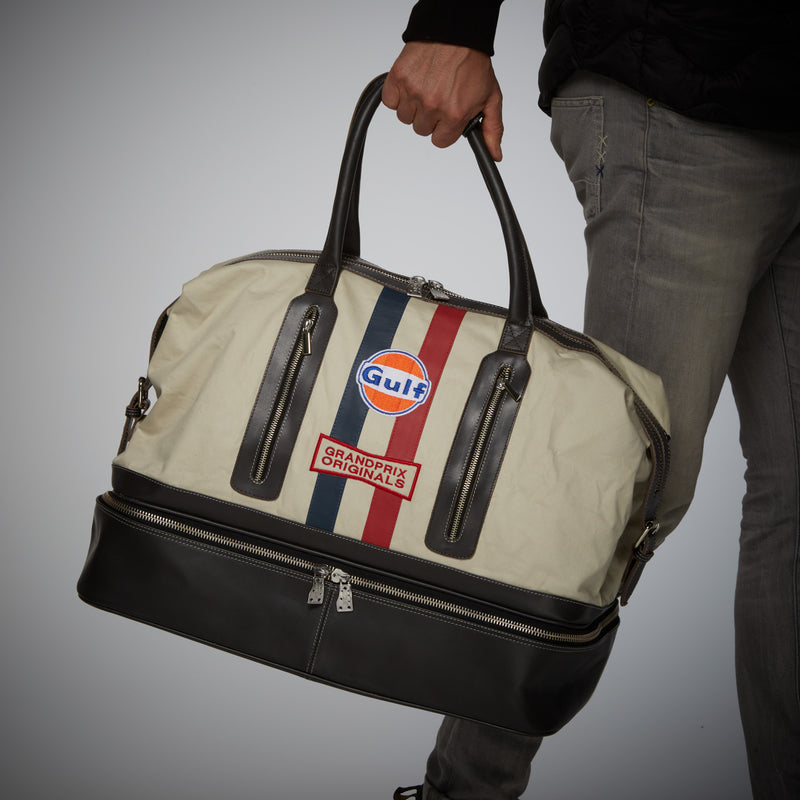 Gulf Leather/Canvas Track Sport Dual-Compartment Bag in Sand