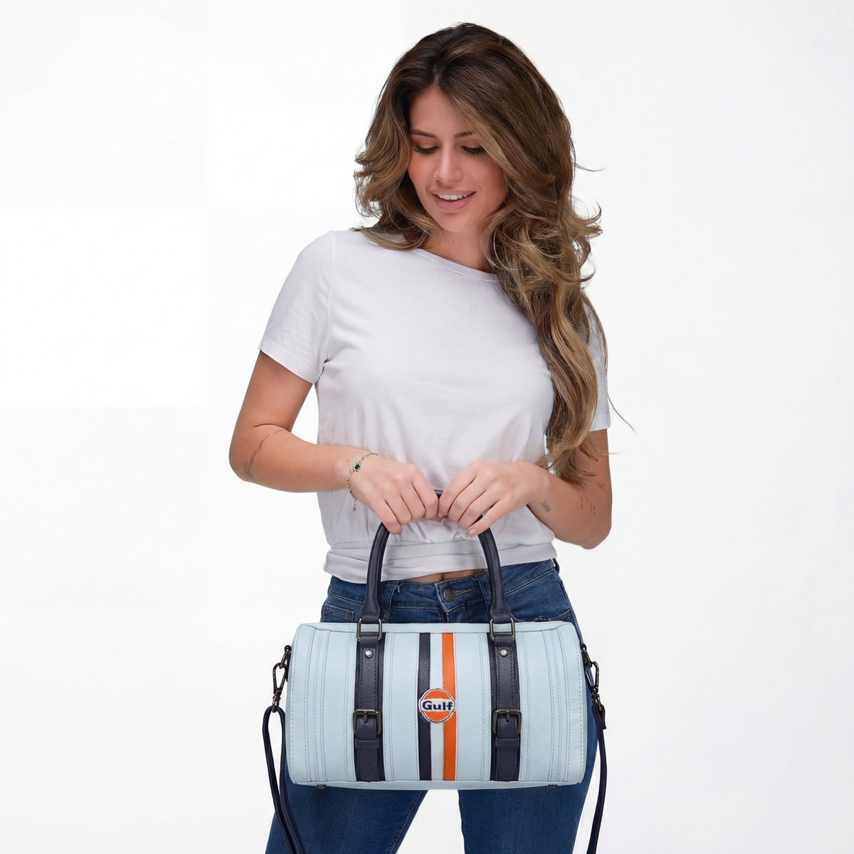 Gulf Leather Pop-the-Clutch Handbag in Heritage Gulf Blue