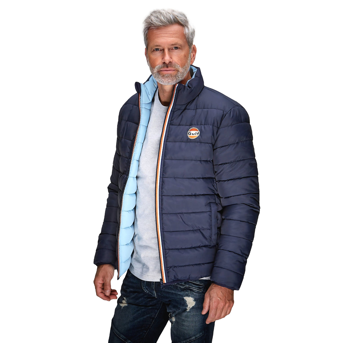 Gulf Reversible Puffer Jacket in Navy / Gulf Blue