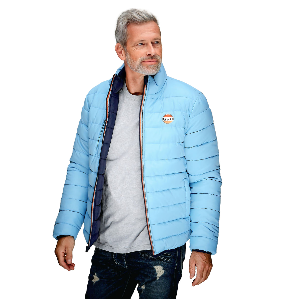 Gulf Reversible Puffer Jacket in Navy / Gulf Blue