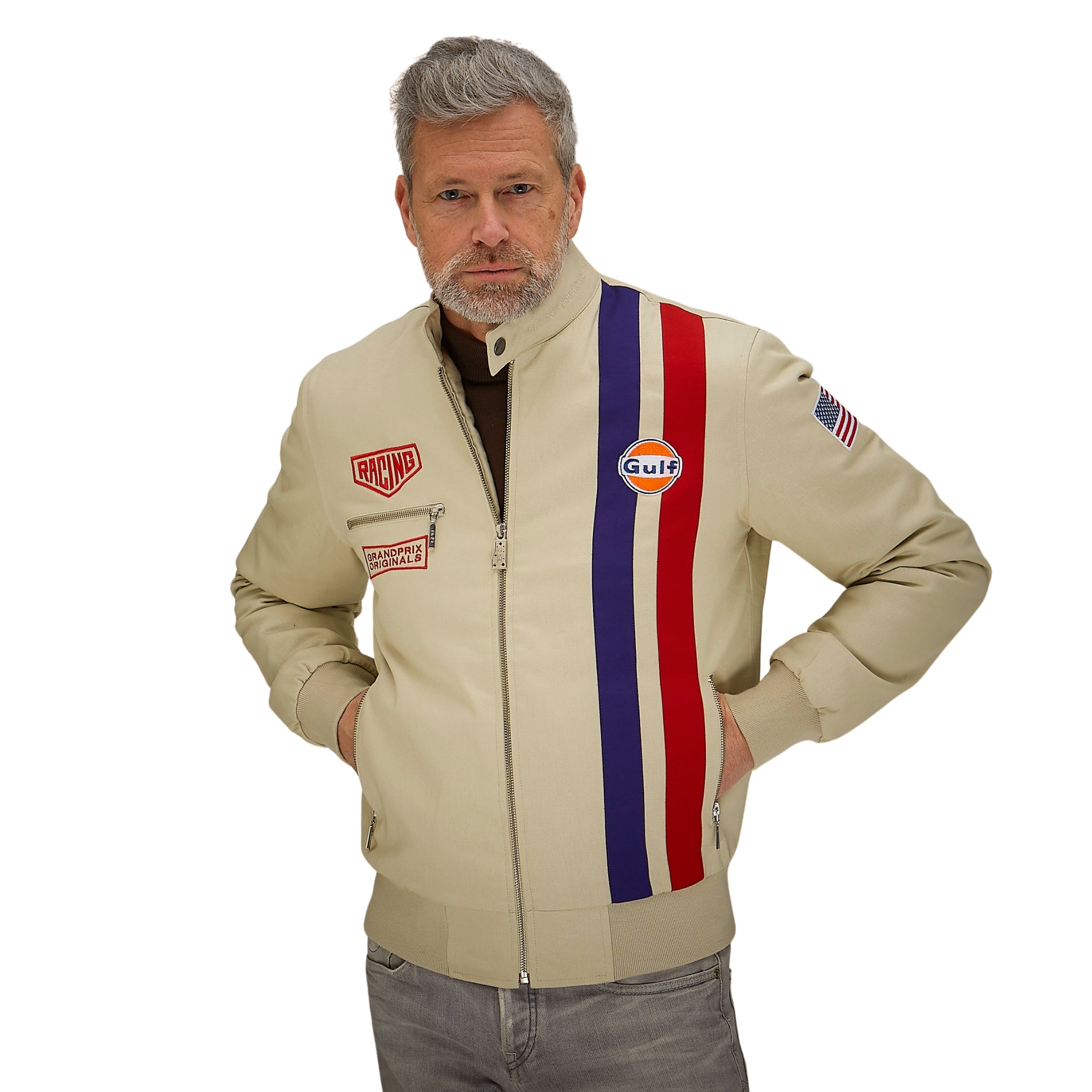Gulf Roadmaster Cotton Bomber Jacket in Sand – GrandPrix Originals USA