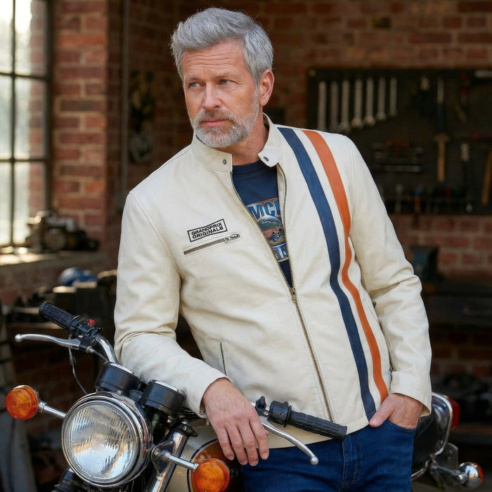 **NEW** GPO Roadmaster Lambskin Leather Jacket in Ivory