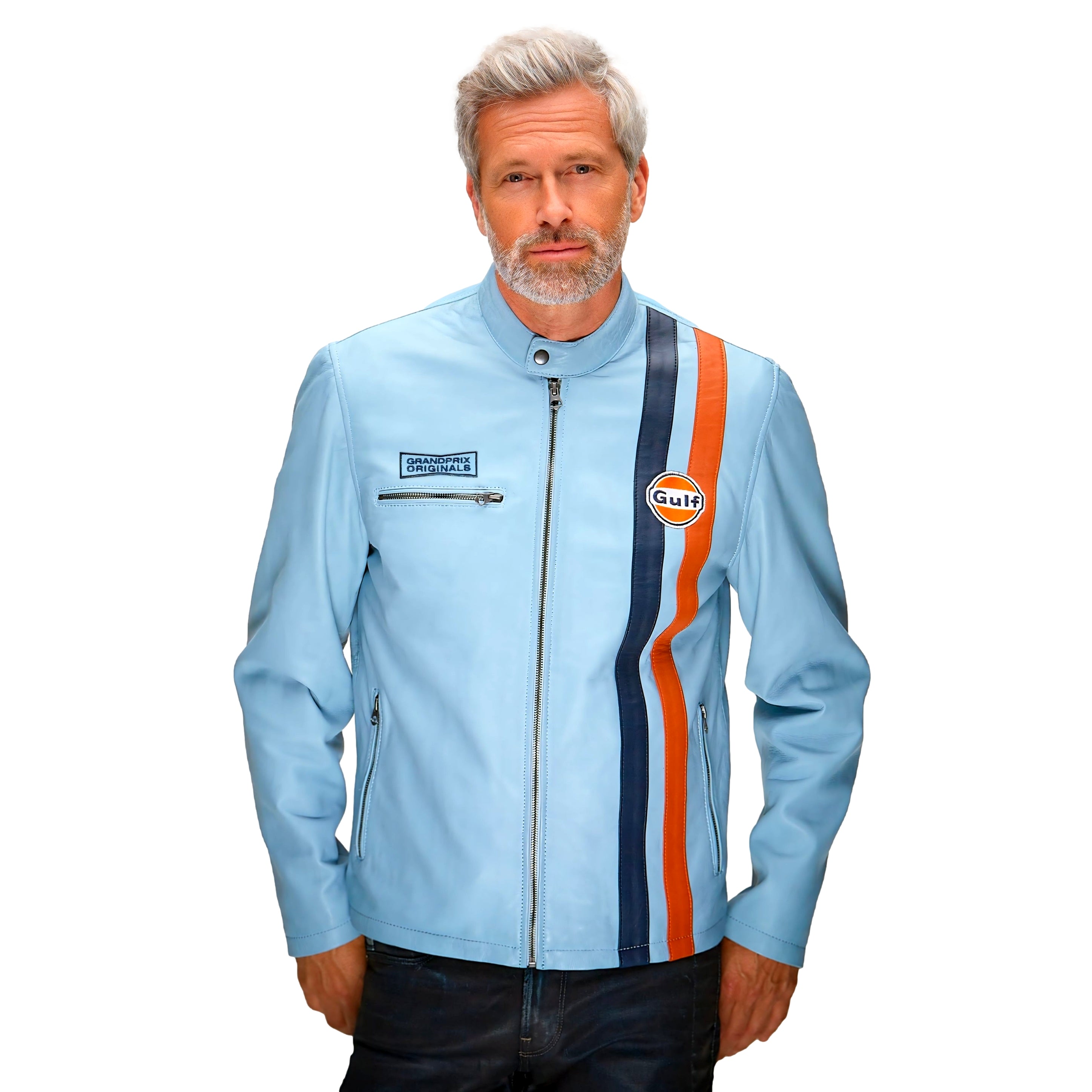 Gulf Roadmaster Lambskin Leather Jacket in Light Blue – GrandPrix