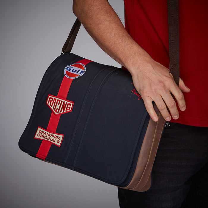 Gulf Cotton/Leather Silverstone Messenger Bag in Navy