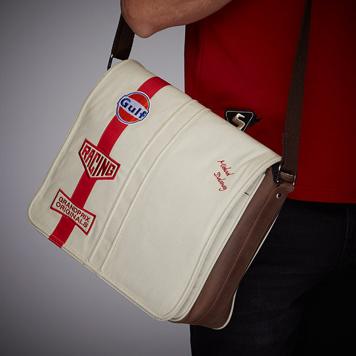 Gulf Cotton/Leather Silverstone Messenger Bag in Ecru