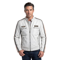 Men's Lambskin Leather Racing Jacket in Vintage White