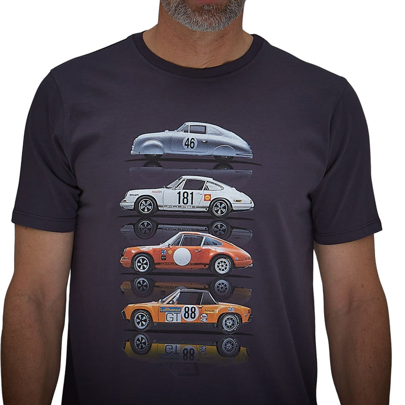 Porsche Race Cars T-Shirt in Dark Grey (Slim Cut)