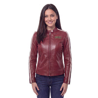 Women's Lambskin Leather Racing Jacket in Classic Oxblood Red