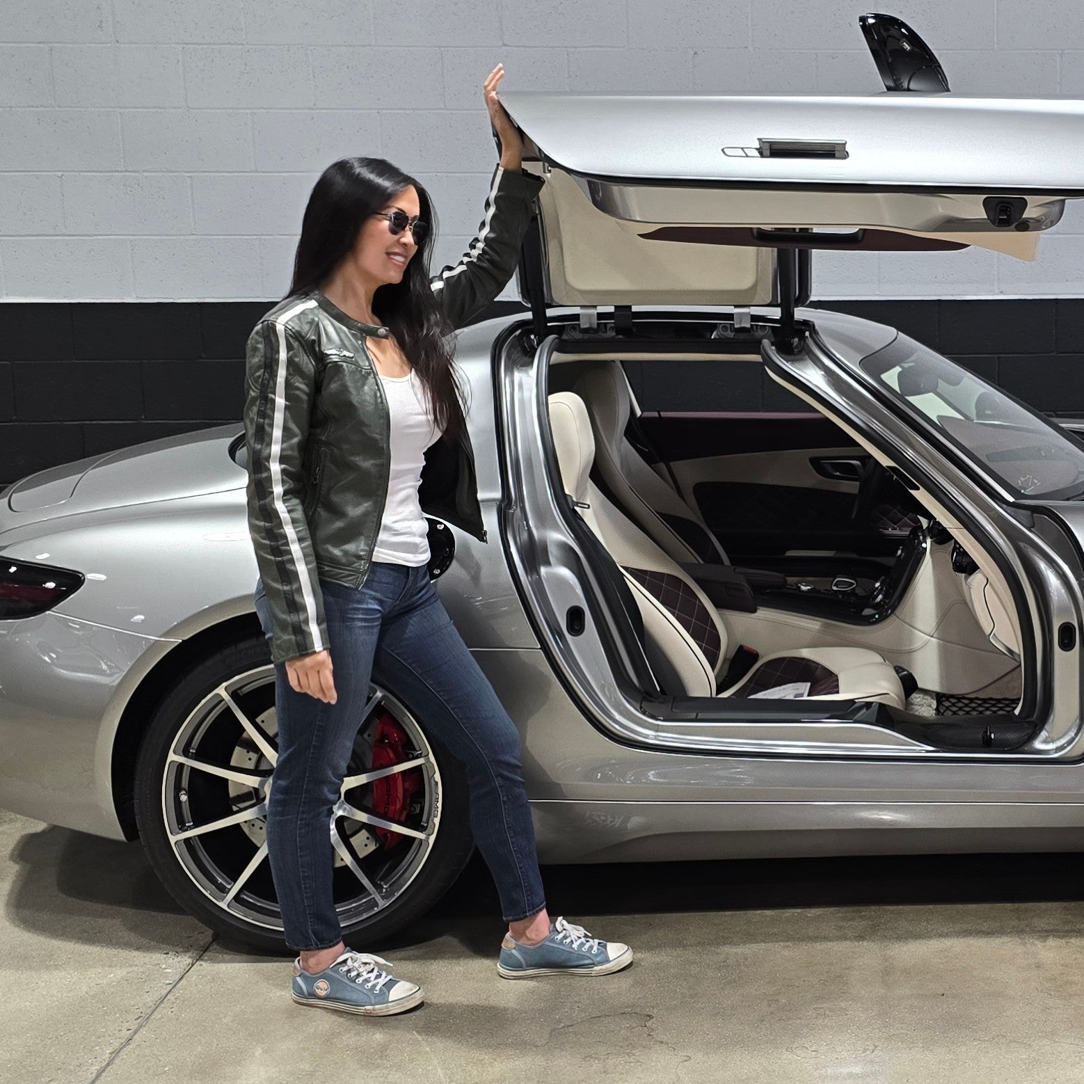 Women's Gulf Lambskin Leather Racing Jacket in Classic GP Olive