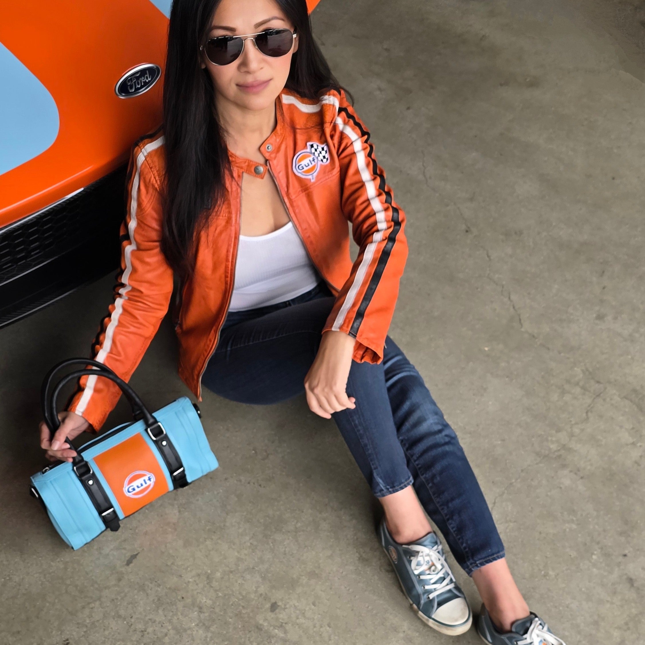Women's Gulf Lambskin Leather Racing Jacket in Vintage GT