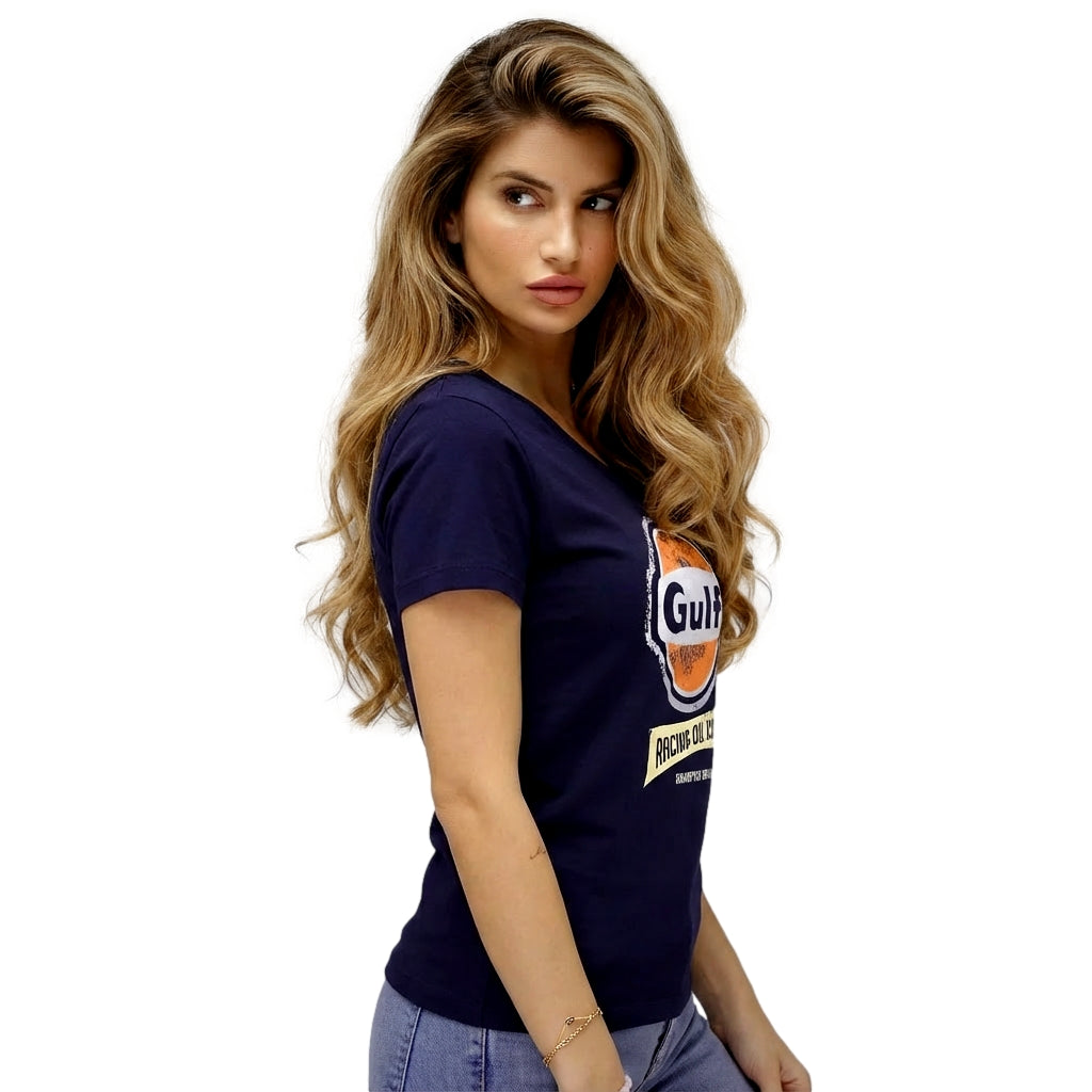 Women's Gulf Racing Oil V-Neck T-Shirt in Navy – GrandPrix