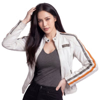 Women's Lambskin Leather Racing Jacket in Vintage White