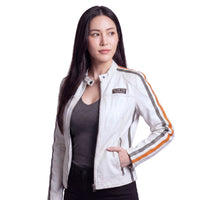 Women's Lambskin Leather Racing Jacket in Vintage White
