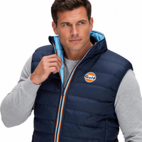 Gulf Reversible Puffer Vest in Navy, collar detail