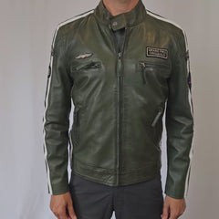 Men's Lambskin Leather Racing Jacket in GP Olive