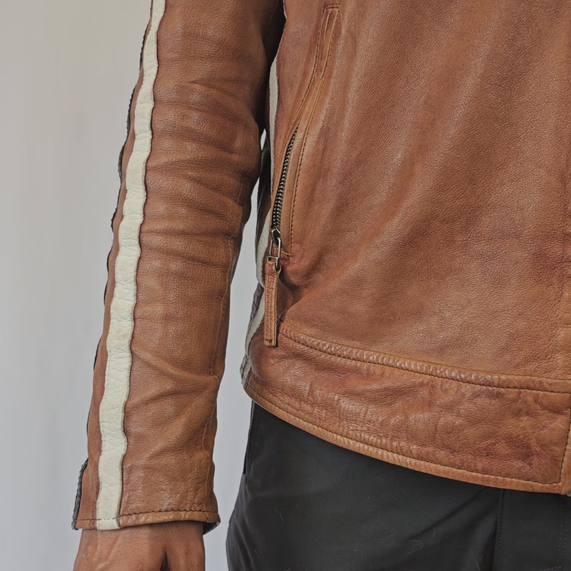 Men's Lambskin Leather Racing Jacket in Classic Cognac